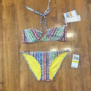 Colorful Patterned Brazilian Bikini and tied Bandeau Set